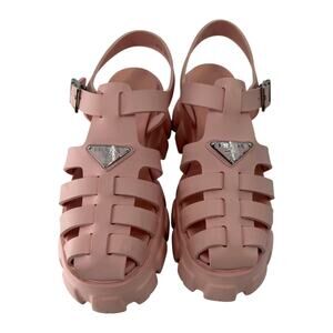 Prada Rubber Caged Monolith Slingback Platform Sandals Pink Women's Size 40